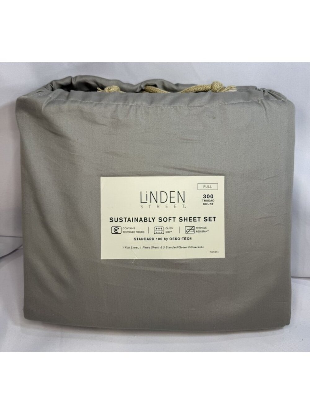 Linden Street Full Size Sheet Set Oxide Gray SOFT 300 TC Flat Fitted *T11